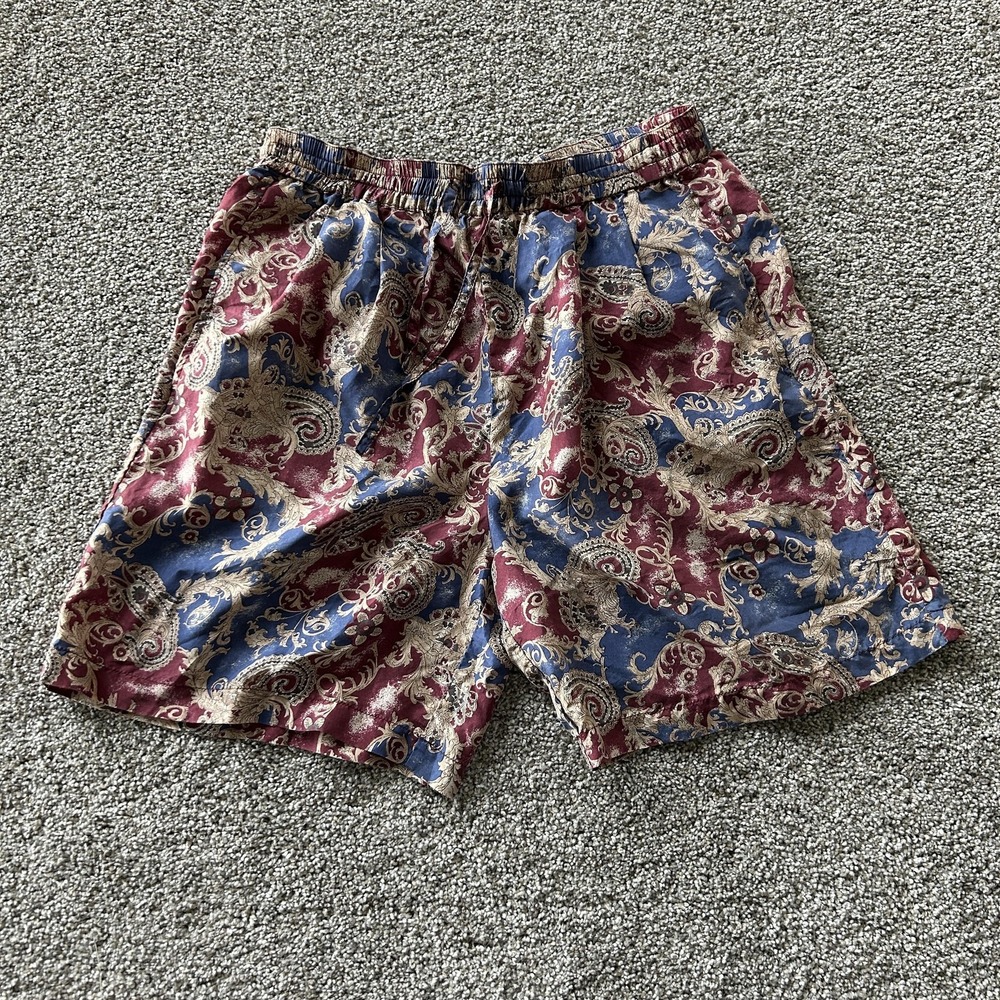 Vintage OKEE & OKEE Sleep Shorts Women Medium Silk Paisley Sleep Lounge